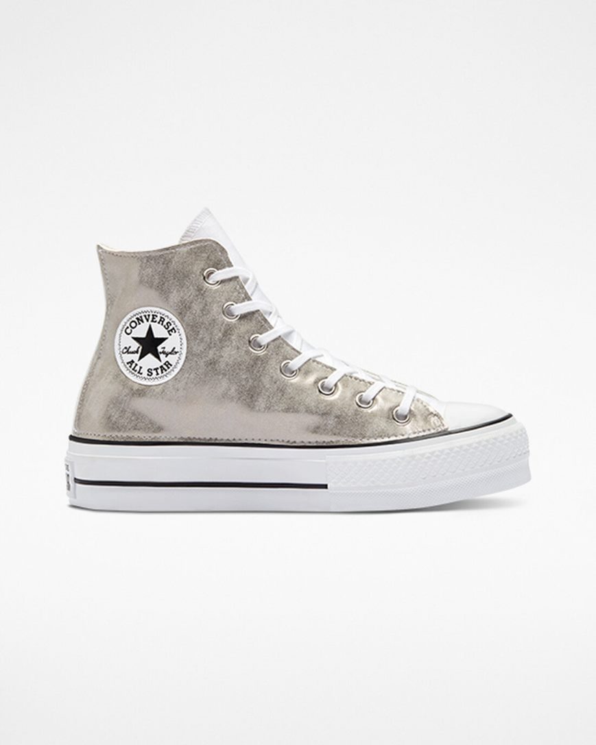 Dámské Boty Na Platformy Converse Chuck Taylor All Star Lift Metallic Wave Vysoké Bílé | CZ TOUM04